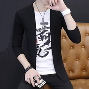 长袖t恤男春季韩版潮流衣，上服非主流短袖，体恤假两件上衣男打底衫