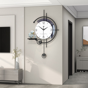 现代简约钟表客厅个性创意，时钟高级感挂墙摆件家居装饰置物架挂钟