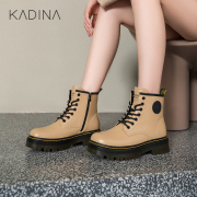 卡迪娜冬季商务通勤圆头平跟平跟高帮马丁靴女短靴KLA11703