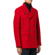 青年呢子大衣毛呢双排扣男士，秋冬西装领新年大红色外套春节穿的潮