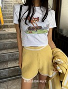 topdressing韩国2024春款女装小鹿，斑比短款垫肩，短袖t恤韩货