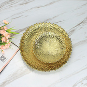 北欧现代轻奢电镀金色圆形陶瓷水果盘家居样板间客厅茶几收纳摆件