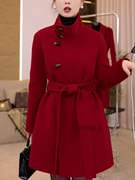 新年战袍红色毛呢外套，冬季2024今年流行收腰高级感超好看大衣风衣