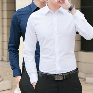 春季衬衫男长袖韩版修身薄款白寸衫职业商务正装黑色加绒加厚衬衣