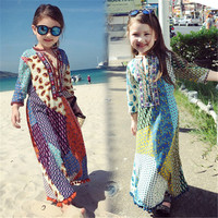 韩国童装女童碎花波西米亚长裙，儿童海边沙滩裙母女亲子裙七分袖潮