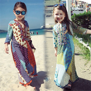 韩国童装女童碎花波西米亚，长裙儿童海边沙滩裙，母女亲子裙七分袖潮