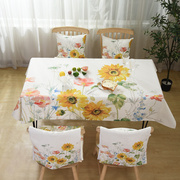 高档田园风美式桌布餐桌椅套罩套装椅垫棉麻防水长方形家用桌布茶