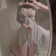 大码睡裙性感系带吊带睡衣裙透明网纱蕾丝，薄款露背夏季火辣内衣
