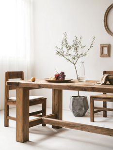 润家家居复古老松木餐桌椅组合咖啡厅餐厅店面实木餐桌子椅子