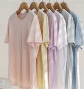 春季糖果色韩版修身t恤薄款圆领丝光棉短袖，透气白色宽松上衣