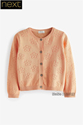 英国Next女童橙色镂空花朵单排扣开襟毛衣针织衫外套N05-834