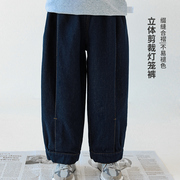oddtails男童纯棉牛仔裤儿童裤子，2022年秋季中大童，宽松哈伦裤