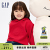 gap男女幼童冬季新年款纯色，logo抓绒保暖连帽衫，洋气卫衣836882