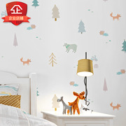 儿童墙纸卧室女孩男孩，房间北欧风格涂鸦可爱动物韩式韩国卡通壁纸