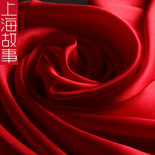 上海故事红色真丝丝巾酒红旗袍披肩婚礼妈妈女结婚本命年2024