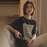 无谓韩式文艺2024年夏季女装宽松显瘦印花T恤女半袖体恤上衣