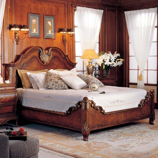 美式实木床雕花双人床欧式复古主人床婚床新古典大床高端别墅家具