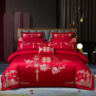 结婚被子一整套全套大红色全棉婚庆四件套床上高档婚房床品七件套