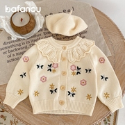 巴梵欧女宝宝衣服针织开衫毛衣韩系婴儿外套纯棉可爱洋气时髦