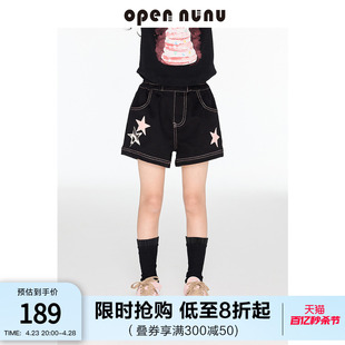 opennunu美式复古星星牛仔撞色线短裤女童夏季甜酷百搭热裤潮