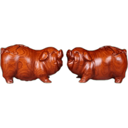 沃皓(wohao)东阳木雕福猪摆件木质，红木猪工艺品十二生肖实木绿