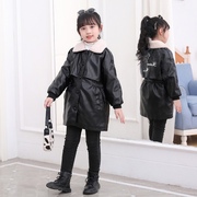 女童加绒加厚中长款皮衣2024冬季韩版中小童毛领洋气保暖外套