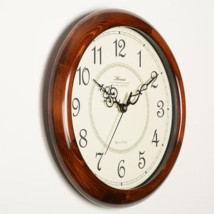 汉时(hense)欧式实木，挂钟客厅时尚创意时钟，简约现代田园挂表装