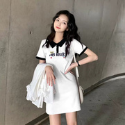 夏季韩版白色polo领连衣裙子女法式气质掐腰2024修身显瘦裙