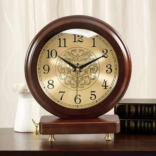 欧式台钟客厅家用时钟装饰钟表摆件电视柜台木质坐钟复古静音座钟