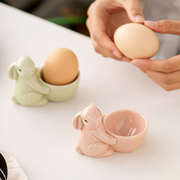 跨境欧式兔子陶瓷蛋杯早餐鸡蛋，托小巧清新简约摆件桌面客厅家居装