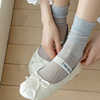 芭蕾风袜子女夏季薄款堆堆袜白色网眼透气棉袜春秋纯色无骨中筒袜