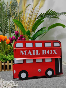 jhc-1305英国伦敦巴士造型，挂墙立杆信箱收信箱别墅花园装饰箱