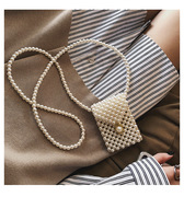 串珠珍珠包迷你(包迷你)珍珠复古vintage斜挎包零钱包腰包手工串珠