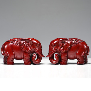 红色实木质大象摆件一对象木雕小象客厅玄关家居装饰红木工艺