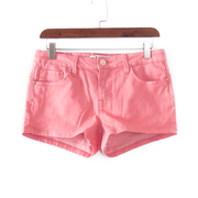 MC系列 夏季品牌女装库存折扣桔红色牛仔短裤热裤S2995A