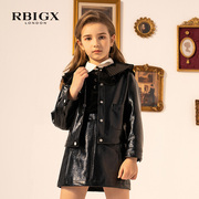rbigx瑞比克童装秋季设计感儿童，女童休闲优雅淑女甜美外套皮衣