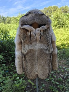 原生态北美郊狼毛皮毛一体男士加厚外套大衣冬季保暖可抗零下40°