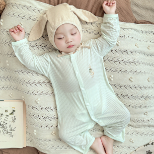 婴儿夏季薄款连体衣宝宝，长袖空调服新生儿衣服，莫代尔0-3个月睡衣