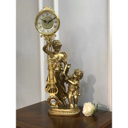 定制欧式客厅摆钟母子，情深座钟装饰古典工艺立钟静音，艺术台钟女神