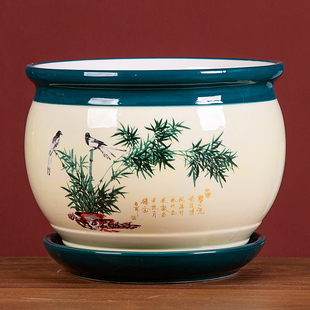 大号花盆陶瓷带托盘特大号创意绿萝吊兰植物，简约多肉花盆