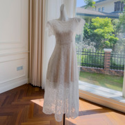 白色连衣裙夏气质(夏气质，)甜美性感蕾丝镂空a字裙长裙通勤高级感清新