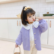 女童开衫外套2023镂空紫色儿童，毛衣薄款针织春秋款中小童洋气