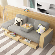 日式小户型沙发床客厅，抽屉储物布艺，梳化床可折叠乳胶多功能两用