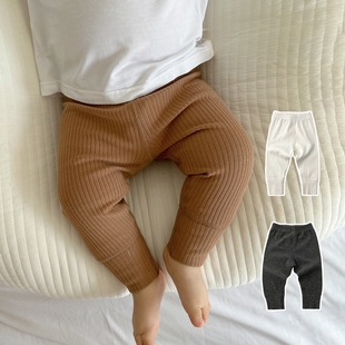 0一6月婴儿裤子春秋薄款外穿宝宝，开裆打底裤，男宝纯色坑条大pp长裤