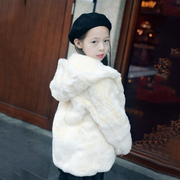冬季獭兔毛整皮儿童，皮草外套中长款连帽女童宝宝外套皮草大衣童装