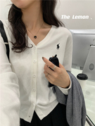 THE LEMON拉夫战马小马标刺绣针织开衫女初秋薄款修身气质V领上衣