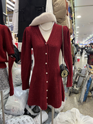 冬季韩版2024年时尚，韩国东大门气质淑女，亮片针织v领单排扣连衣裙