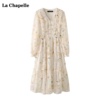 拉夏贝尔/La Chapelle碎花V领连衣裙女春季收腰显瘦雪纺裙子