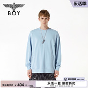 BOYLONDON秋季男女同款经典烫银老鹰印花宝宝蓝套头卫衣N03002