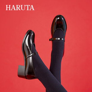 haruta日系百搭4641休闲玛丽珍鞋，奶奶鞋中跟粗跟小皮鞋女jk制服鞋